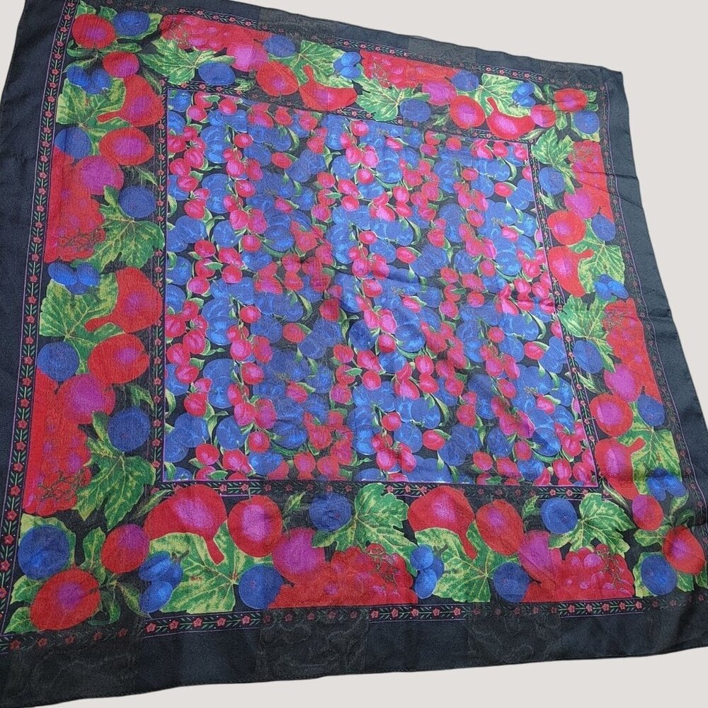 Vintage Berkshire Silken Polyester Scarf Bold Fruit Print Design Red Blue Green